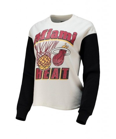 Women's White and Black Miami Heat Contrast Sleeve Pullover Sweatshirt White, Black $35.69 Sweatshirts