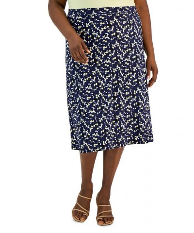 Plus Size Pull-On Midi Skirt Kasper Navy Multi $32.72 Skirts