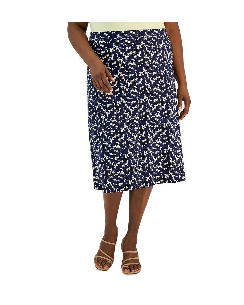 Plus Size Pull-On Midi Skirt Kasper Navy Multi $32.72 Skirts
