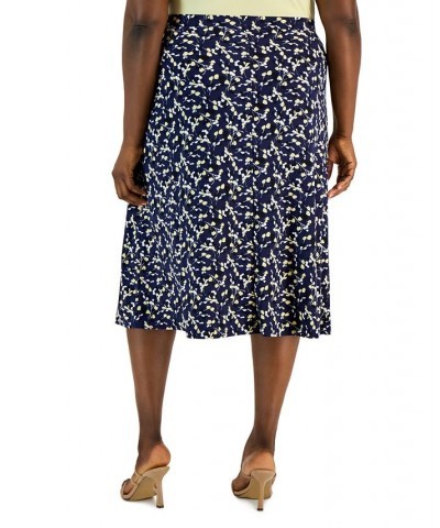 Plus Size Pull-On Midi Skirt Kasper Navy Multi $32.72 Skirts