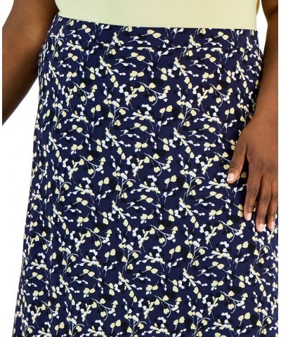 Plus Size Pull-On Midi Skirt Kasper Navy Multi $32.72 Skirts