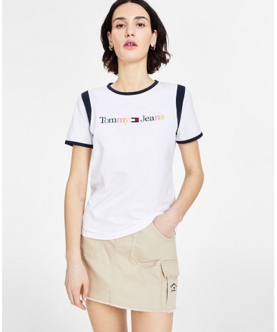 Women's Multicolored-Logo Contrast-Trimmed Top White $23.10 Tops