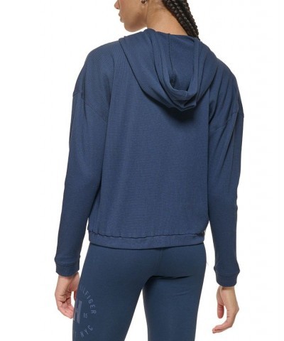 Women's Waffle-Knit Full-Zip Hoodie Blue $17.09 Tops