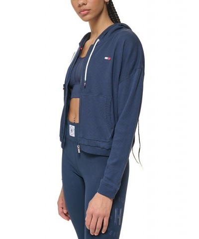 Women's Waffle-Knit Full-Zip Hoodie Blue $17.09 Tops