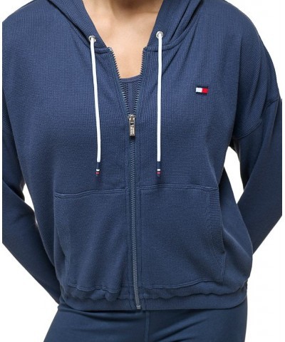 Women's Waffle-Knit Full-Zip Hoodie Blue $17.09 Tops