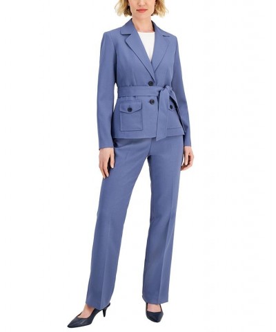 Women's Belted Pant Suit Regular and Petite Sizes Pale Blue $33.79 Suits