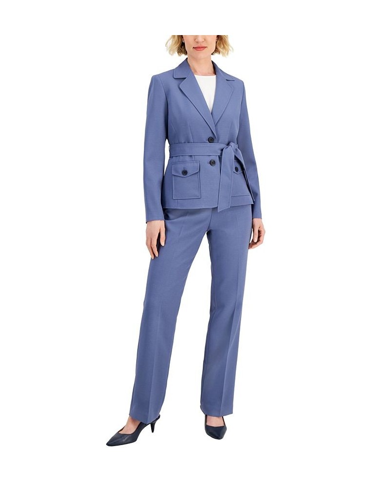 Women's Belted Pant Suit Regular and Petite Sizes Pale Blue $33.79 Suits