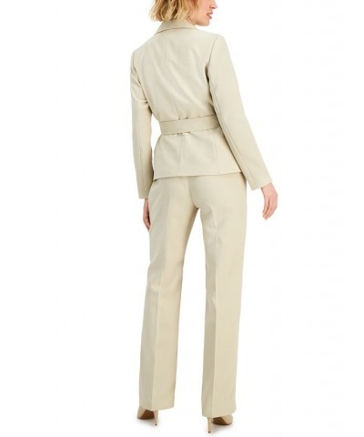 Women's Belted Pant Suit Regular and Petite Sizes Pale Blue $33.79 Suits