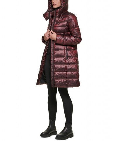 Petite Hooded Shine Packable Puffer Coat Shine Wine $63.00 Coats