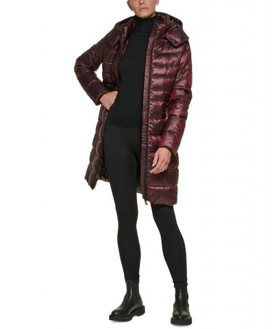 Petite Hooded Shine Packable Puffer Coat Shine Wine $63.00 Coats