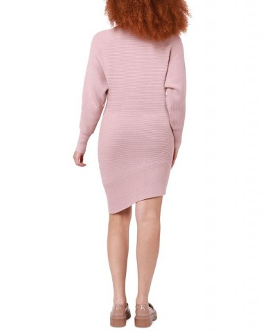 Women's Long Sleeve Asymmetrical Sweater Dress Soft Mauve $43.45 Dresses