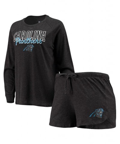 Women's Black Carolina Panthers Meter Knit Long Sleeve Raglan Top and Shorts Sleep Set Black $30.10 Pajama