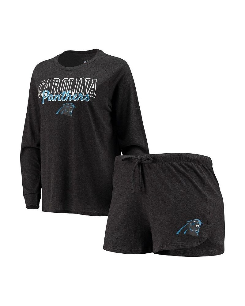 Women's Black Carolina Panthers Meter Knit Long Sleeve Raglan Top and Shorts Sleep Set Black $30.10 Pajama