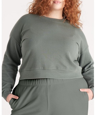 The Women's Cropped Sweatshirt- Plus Size Green $32.26 Sweatshirts