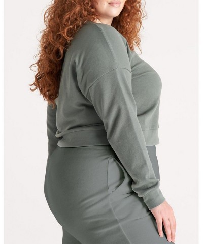 The Women's Cropped Sweatshirt- Plus Size Green $32.26 Sweatshirts