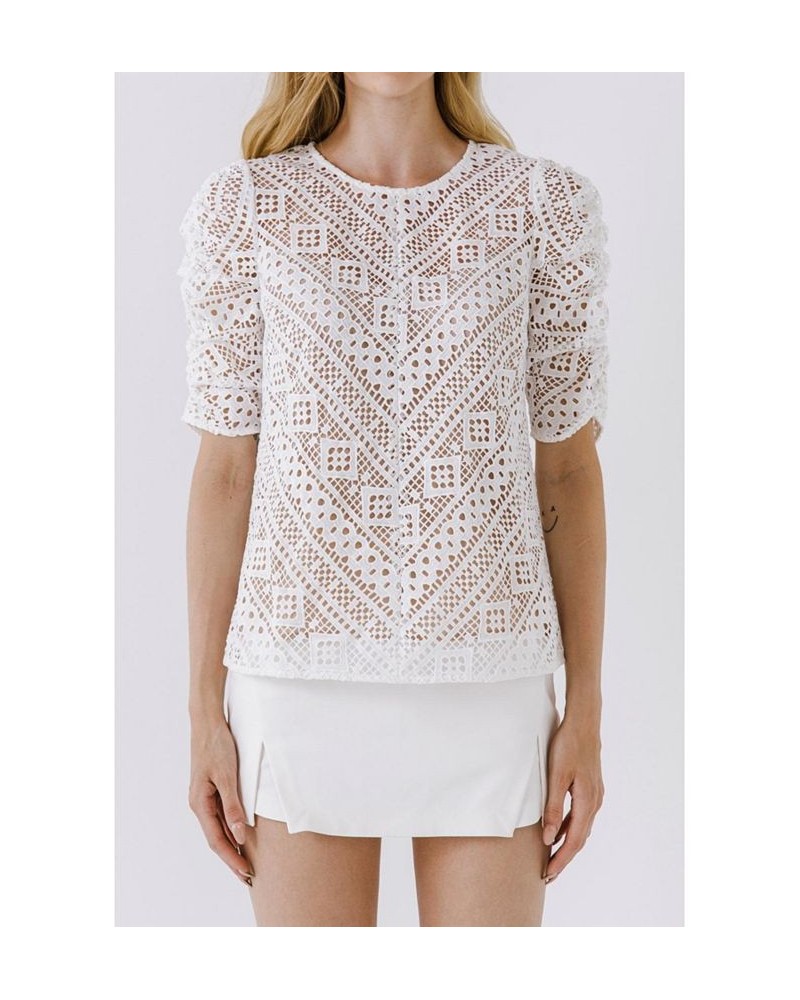 Women's Lace Stripe Top White $46.80 Tops