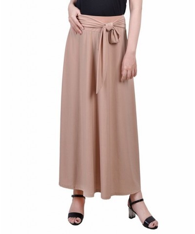 Petite Solid Maxi Skirt with Sash Waist Tie Pink $14.40 Skirts