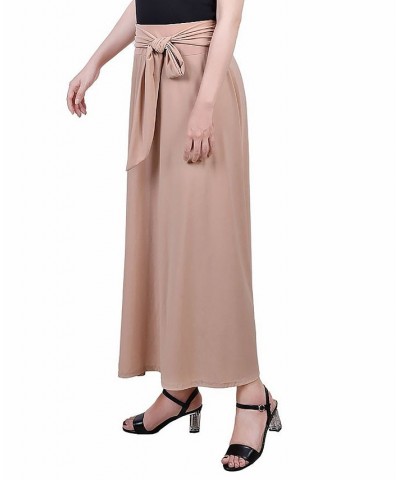 Petite Solid Maxi Skirt with Sash Waist Tie Pink $14.40 Skirts