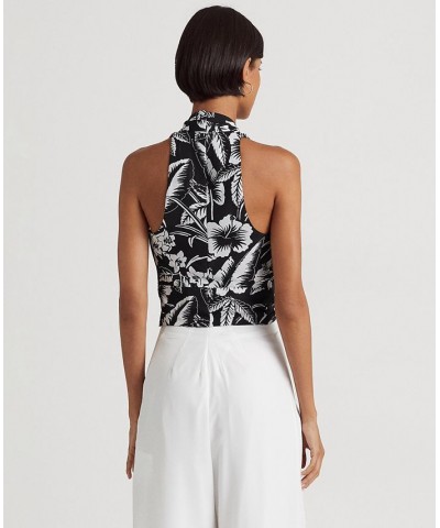 Women's Floral Crepe Cropped Halter Blouse Black/white $46.25 Tops