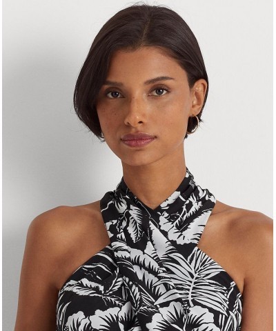 Women's Floral Crepe Cropped Halter Blouse Black/white $46.25 Tops