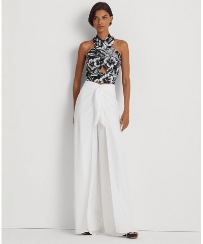 Women's Floral Crepe Cropped Halter Blouse Black/white $46.25 Tops