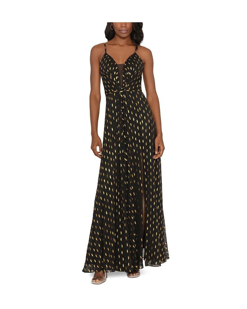 High-Slit Metallic-Print Gown Black Gold $108.81 Dresses