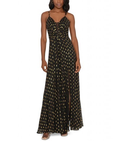 High-Slit Metallic-Print Gown Black Gold $108.81 Dresses