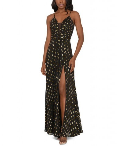 High-Slit Metallic-Print Gown Black Gold $108.81 Dresses