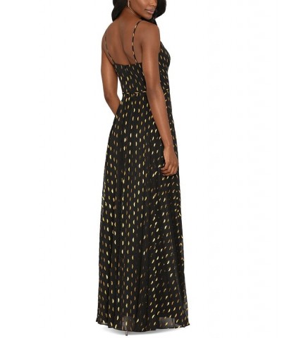 High-Slit Metallic-Print Gown Black Gold $108.81 Dresses