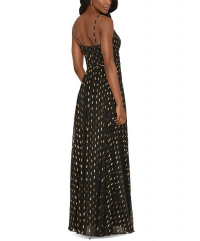 High-Slit Metallic-Print Gown Black Gold $108.81 Dresses