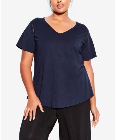 Plus Size Flutter Short Sleeve Plain Top Blue $22.68 Tops