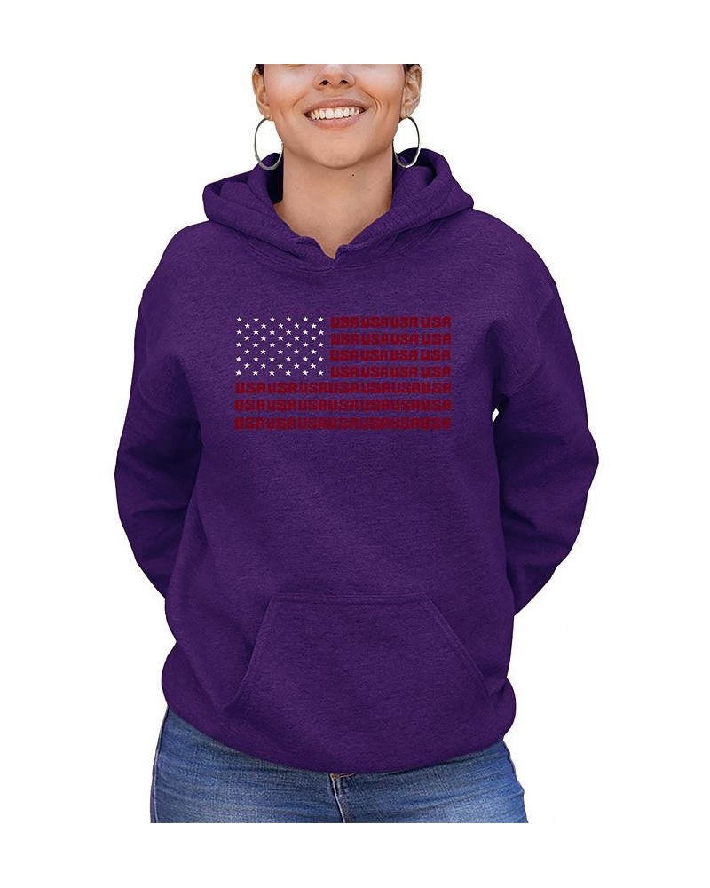 Women's Hooded Word Art USA Flag Sweatshirt Top Purple $29.40 Sweatshirts