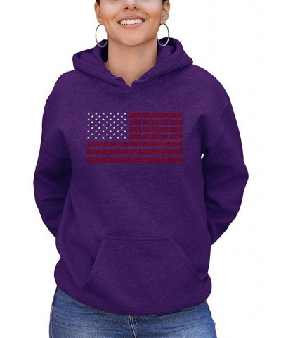 Women's Hooded Word Art USA Flag Sweatshirt Top Purple $29.40 Sweatshirts