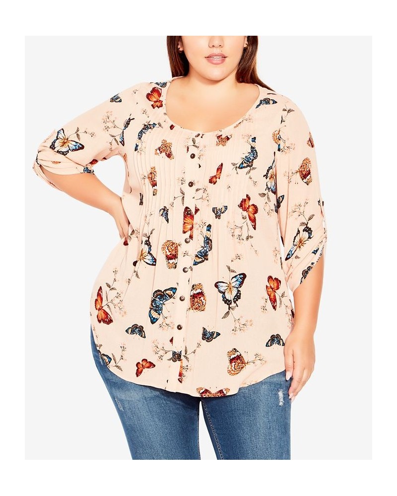 Plus Size Sandy Pintuck Print Shirt Peach Papillion $27.60 Tops