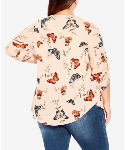 Plus Size Sandy Pintuck Print Shirt Peach Papillion $27.60 Tops