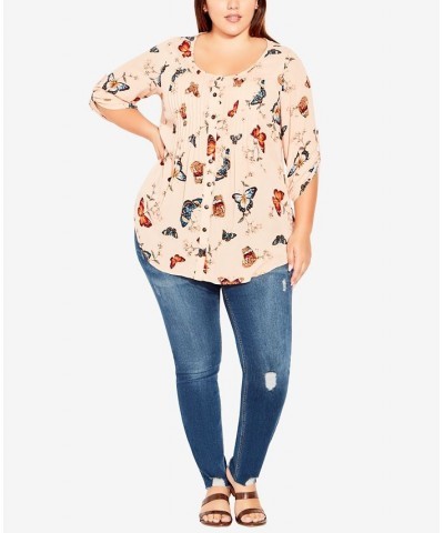 Plus Size Sandy Pintuck Print Shirt Peach Papillion $27.60 Tops