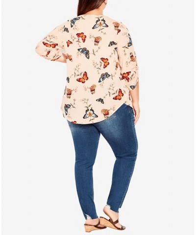 Plus Size Sandy Pintuck Print Shirt Peach Papillion $27.60 Tops