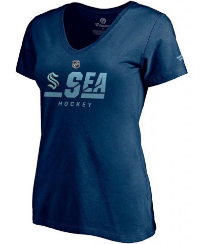 Women's Navy Seattle Kraken Authentic Pro Secondary Logo V-Neck T-shirt Navy $19.75 Tops