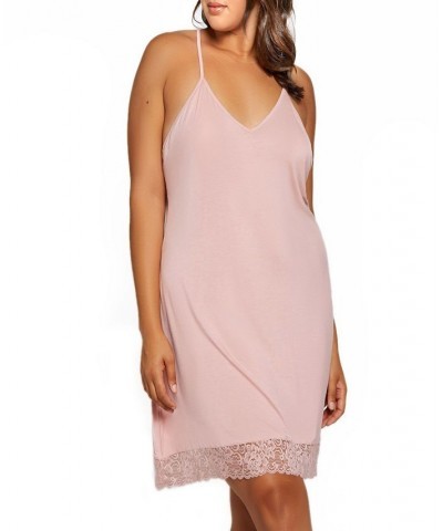 Plus Size Josie Modal Trimmed in Lace Lingerie Chemise Pink - Modal $34.02 Lingerie