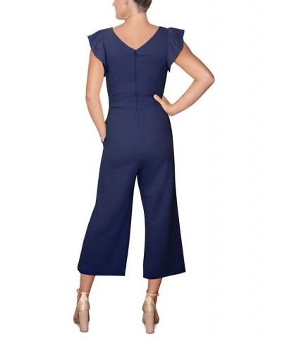 Ruffled-Sleeve Cropped Jumpsuit Navy $31.08 Pants