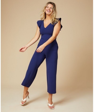 Ruffled-Sleeve Cropped Jumpsuit Navy $31.08 Pants