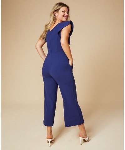 Ruffled-Sleeve Cropped Jumpsuit Navy $31.08 Pants