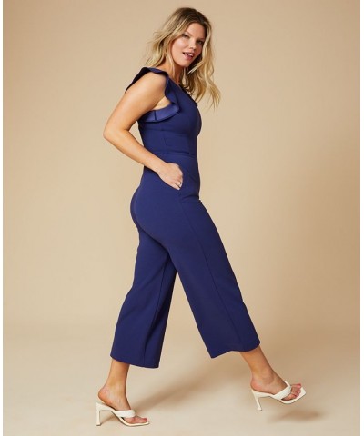 Ruffled-Sleeve Cropped Jumpsuit Navy $31.08 Pants