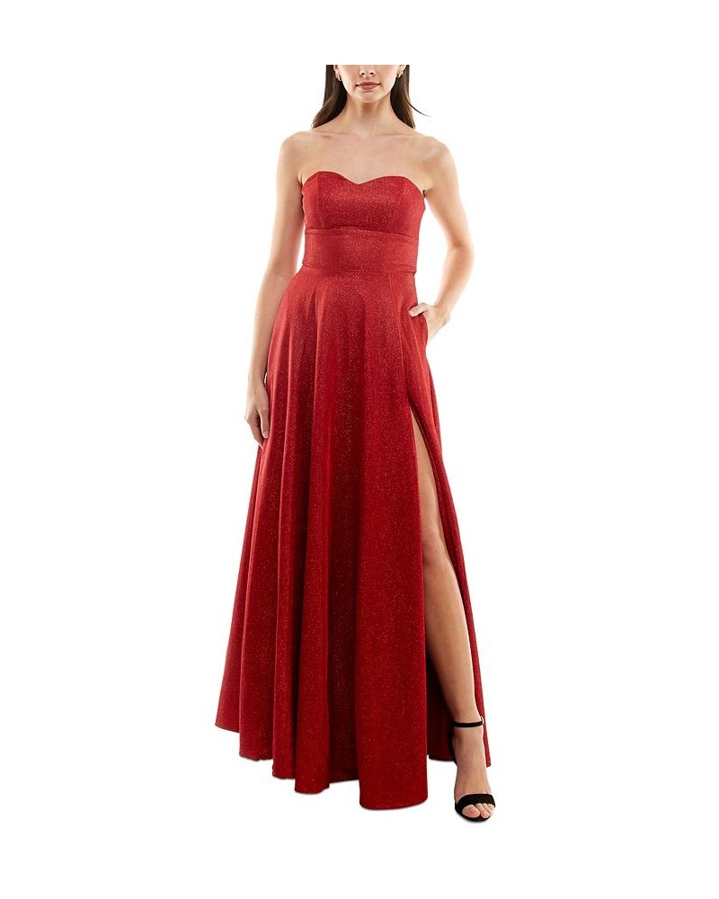 Juniors' Strapless High-Slit Evening Gown Rouge $44.57 Dresses