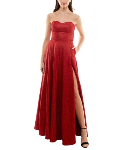 Juniors' Strapless High-Slit Evening Gown Rouge $44.57 Dresses