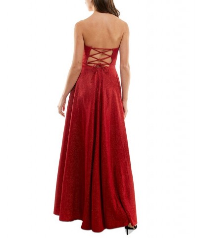 Juniors' Strapless High-Slit Evening Gown Rouge $44.57 Dresses