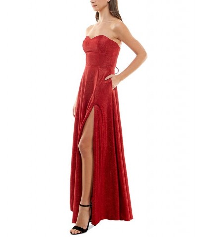 Juniors' Strapless High-Slit Evening Gown Rouge $44.57 Dresses