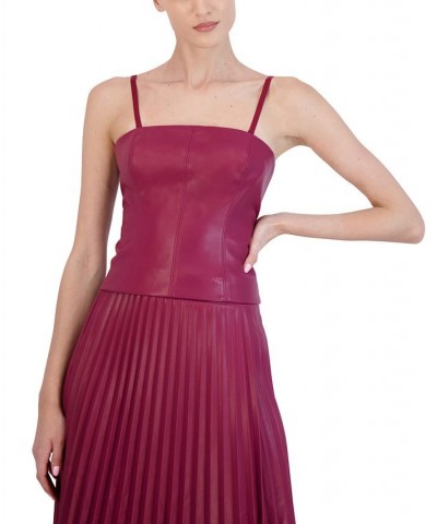 Women's Faux-Leather Removable-Strap Top Wine $50.35 Tops