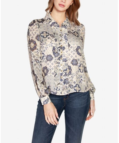 Women's Black Label Paisley Floral Print Button-Front Top Cream Combo $27.30 Tops