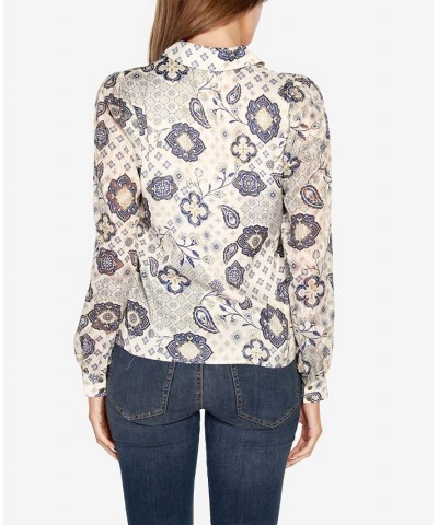 Women's Black Label Paisley Floral Print Button-Front Top Cream Combo $27.30 Tops